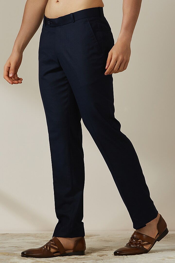 Midnight Blue Blended Rayon Embroidered Nehru Jacket Set by Twamev at Pernia's Pop Up Shop