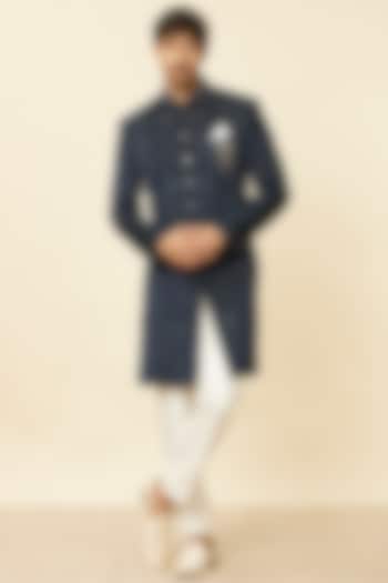Blue Velvet Embroidered Indo Western Set by Twamev at Pernia's Pop Up Shop