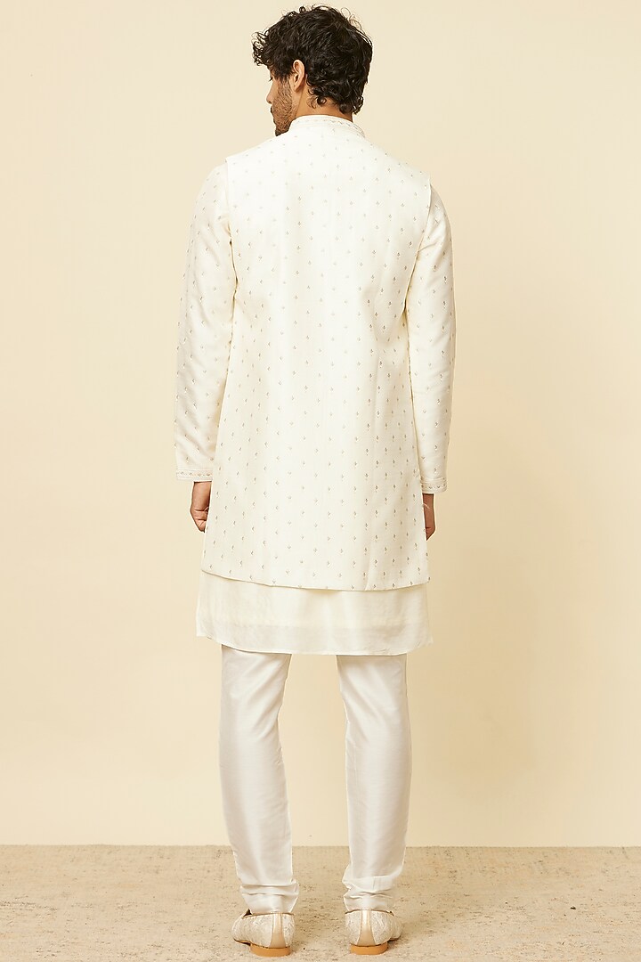 Warm White Art Silk Sequins Embroidered Indowestern Set by Twamev at Pernia's Pop Up Shop