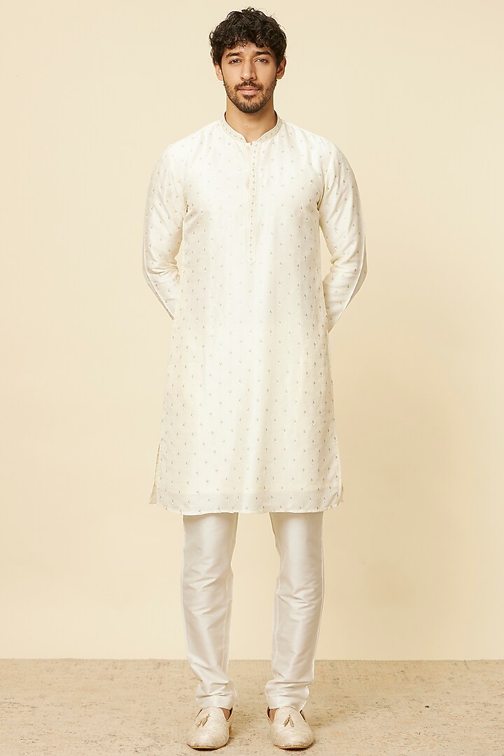 Warm White Art Silk Sequins Embroidered Indowestern Set by Twamev at Pernia's Pop Up Shop