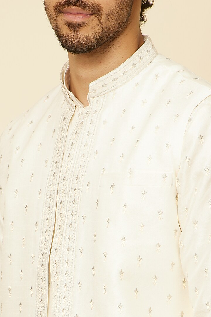 Warm White Art Silk Sequins Embroidered Indowestern Set by Twamev at Pernia's Pop Up Shop