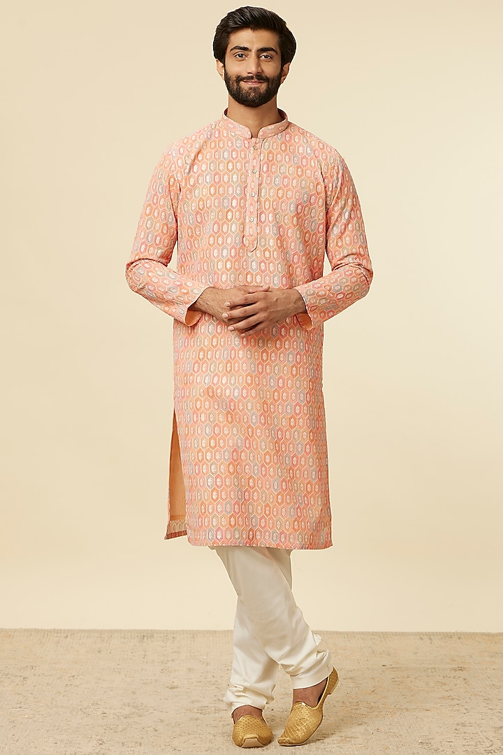 Peach Georgette Printed Kurta Set by Twamev at Pernia's Pop Up Shop