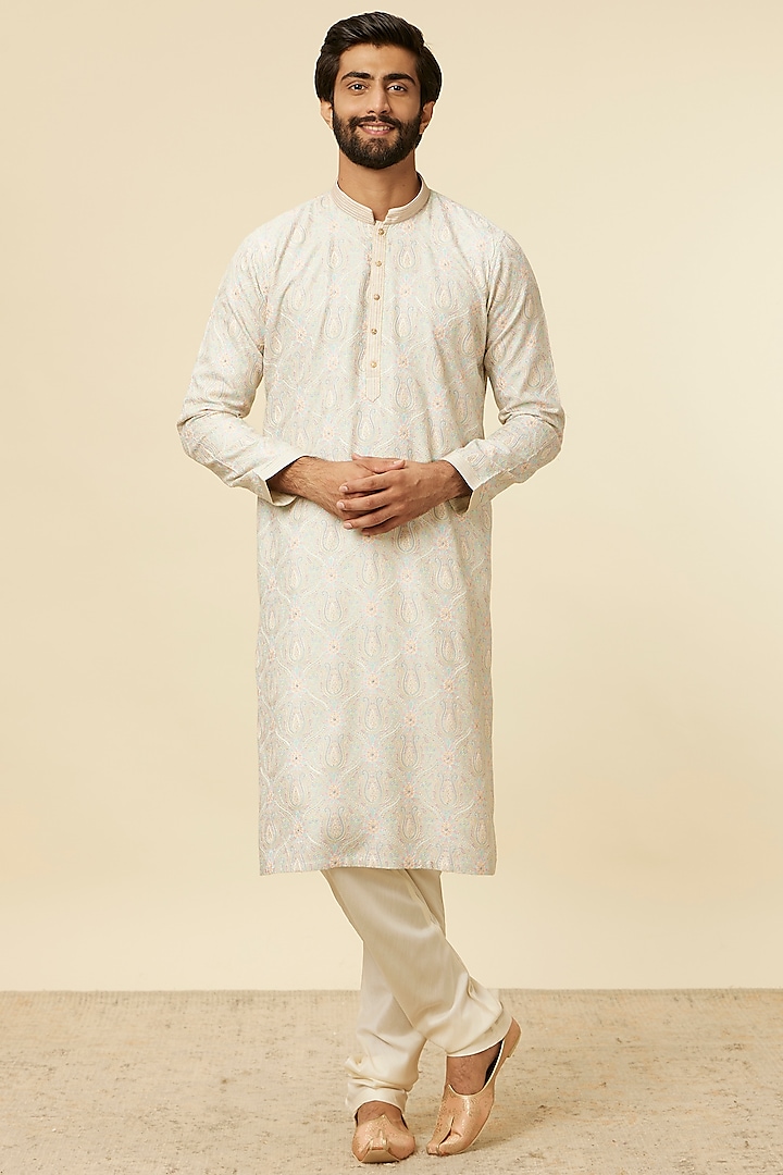 Grey Blended Viscose Embroidered Kurta Set by Twamev at Pernia's Pop Up Shop