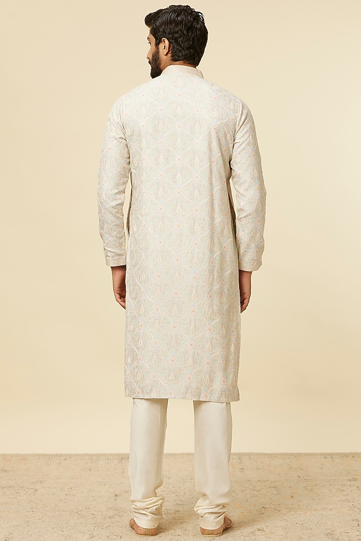 Peach Blended Viscose Embroidered Kurta Set by Twamev at Pernia's Pop Up Shop