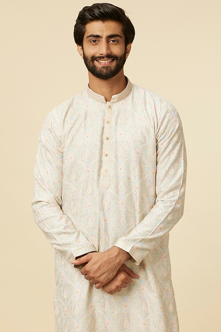 Peach Blended Viscose Embroidered Kurta Set by Twamev at Pernia's Pop Up Shop