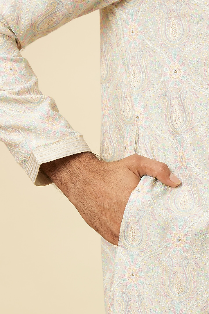 Peach Blended Viscose Embroidered Kurta Set by Twamev at Pernia's Pop Up Shop