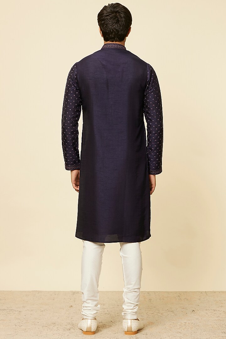 Blue Art Silk Embroidered Kurta Set by Twamev at Pernia's Pop Up Shop