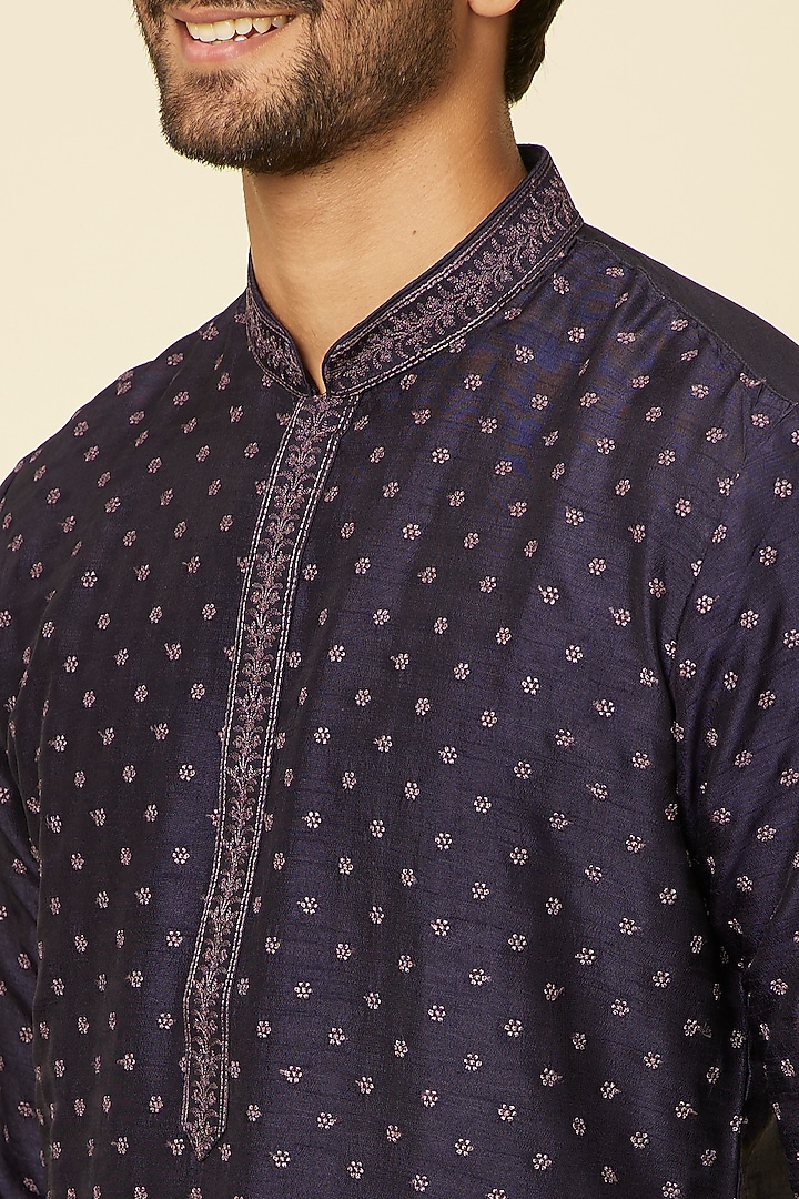 Blue Art Silk Embroidered Kurta Set by Twamev at Pernia's Pop Up Shop