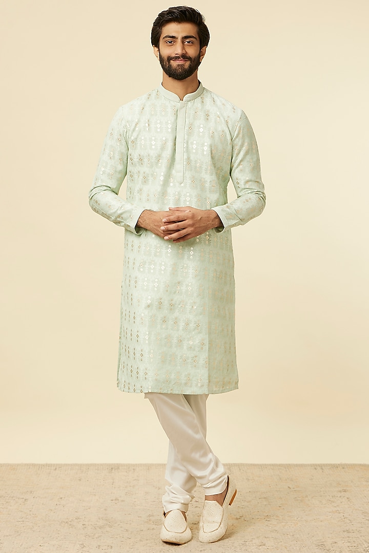 Blue Chanderi Embroidered Kurta Set by Twamev