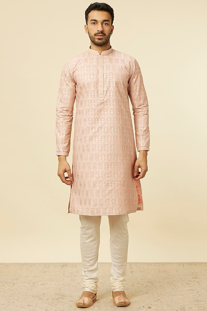 Pink Chanderi Embroidered Kurta Set by Twamev