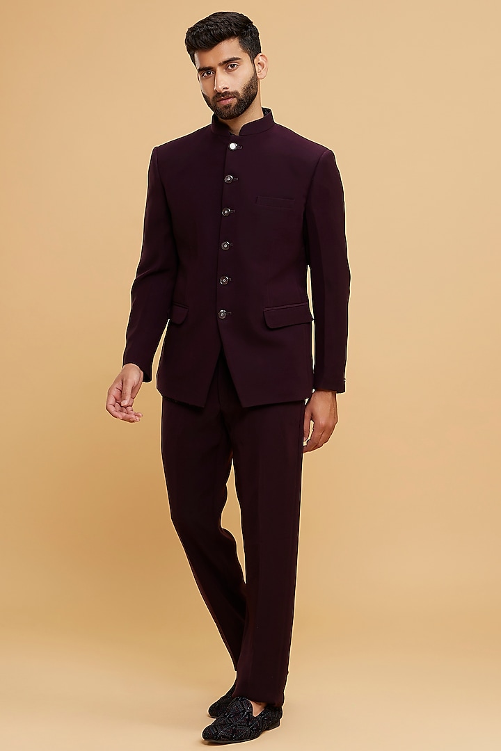 Wine Blended Rayon Sequins Embroidered Indowestern Set by Twamev at Pernia's Pop Up Shop