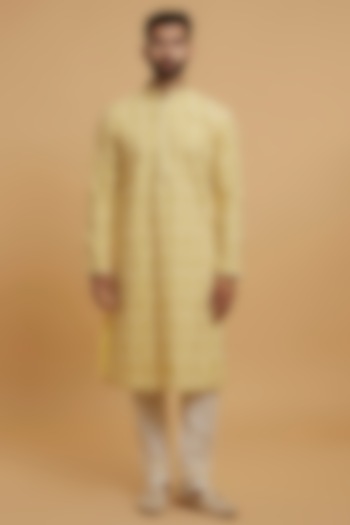 Yellow Blended Viscose Thread Embroidered Kurta Set by Twamev at Pernia's Pop Up Shop