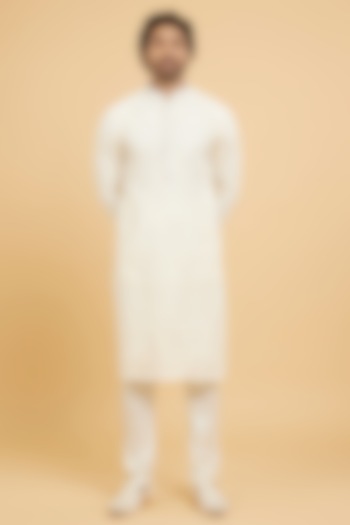 Cream Georgette Thread Embroidered Kurta Set by Twamev