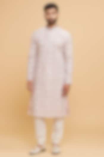 Dusty Pink Blended Viscose Thread Embroidered Kurta Set by Twamev