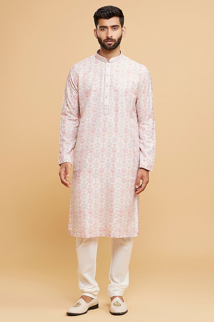 Pink Blended Viscose Printed Kurta Set by Twamev