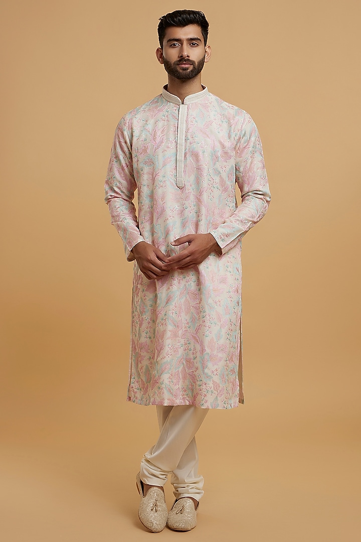 Pink Art Silk Sequins Embroidered Kurta Set by Twamev