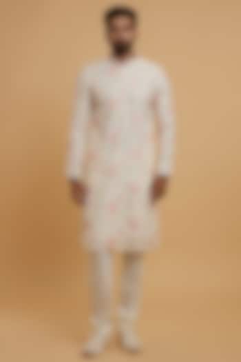 Cream Chanderi Sequins Embroidered Kurta Set by Twamev