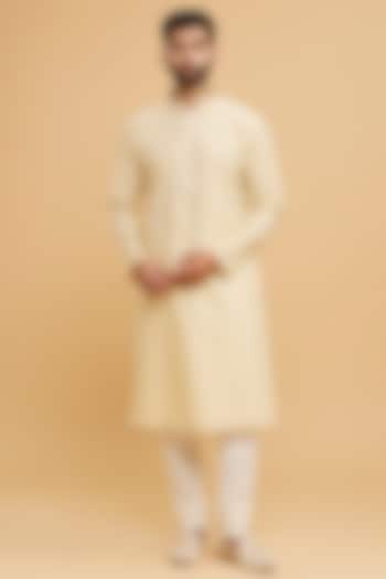 Beige Brocade Kurta Set by Twamev