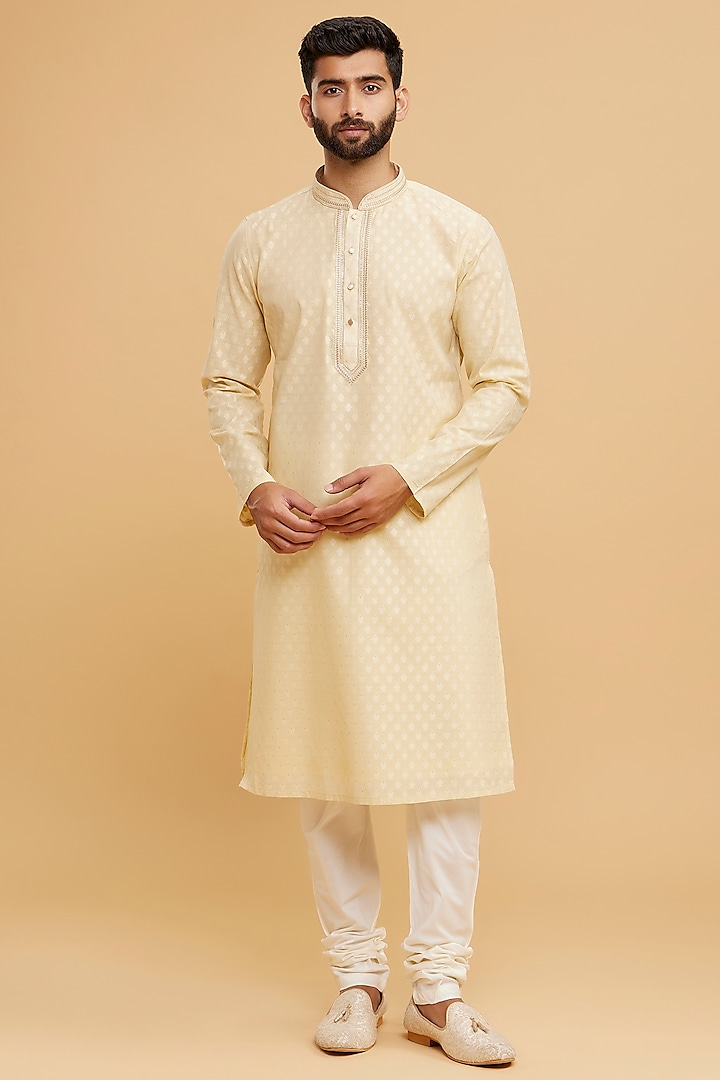 Beige Brocade Kurta Set by Twamev