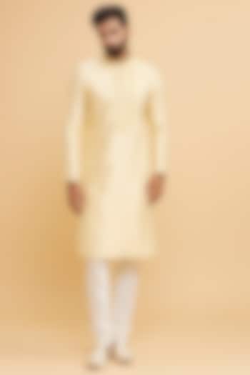 Beige Brocade Chikankari Kurta Set by Twamev