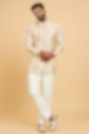 Beige Art Silk Hand Embroidered Kurta Set by Twamev at Pernia's Pop Up Shop