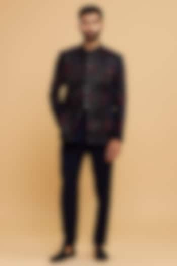 Blue Velvet Sequins Embroidered Wedding Indowestern Set by Twamev at Pernia's Pop Up Shop