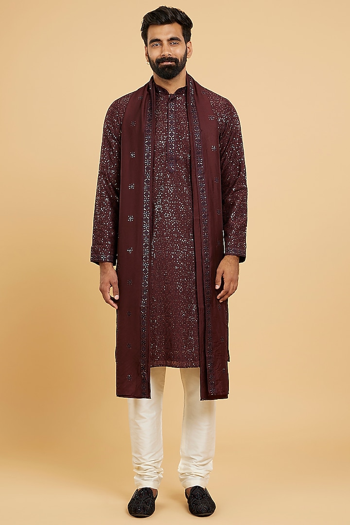 Wine Blended Viscose Sequins Work Kurta Set by Twamev at Pernia's Pop Up Shop