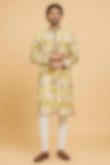 Yellow Art Silk Embroidered Kurta Set by Twamev at Pernia's Pop Up Shop