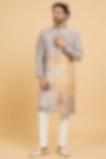 Grey Art Silk Printed Kurta Set by Twamev