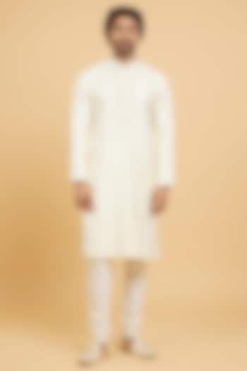 Beige Brocade Moti Work Kurta Set by Twamev