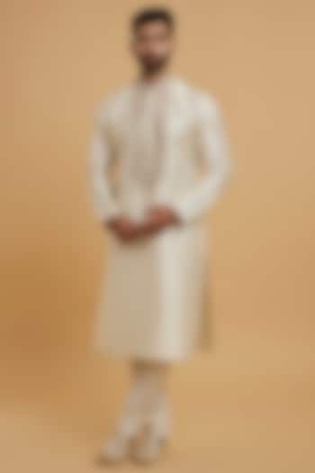 Beige Silk Chikankari Kurta Set by Twamev at Pernia's Pop Up Shop