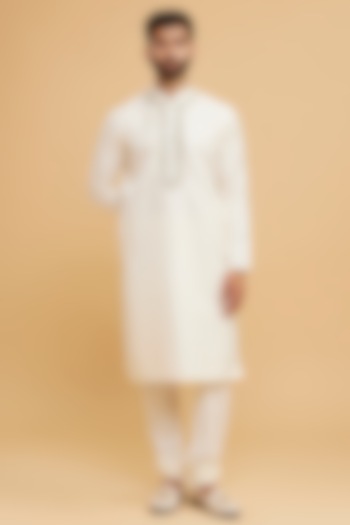 Cream Brocade Chikankari Kurta Set by Twamev
