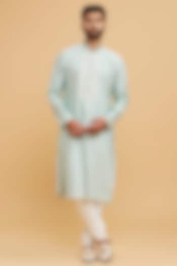 Aqua Green Brocade Chikankari Kurta Set by Twamev