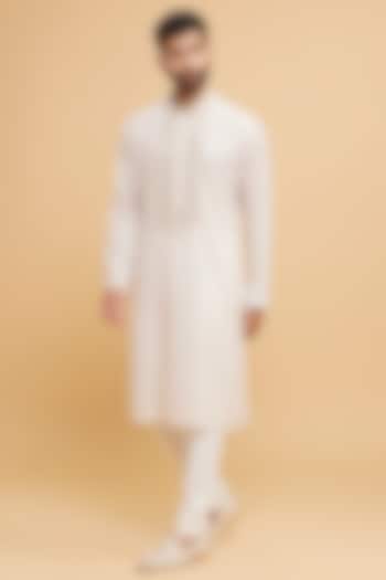 Beige Blended Cotton Chikankari Kurta Set by Twamev
