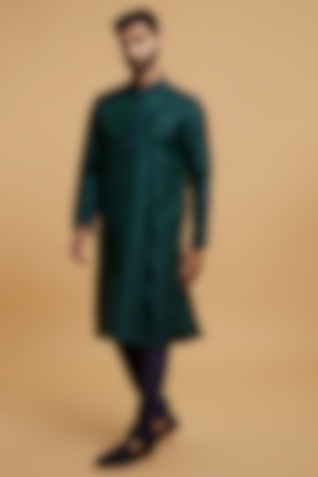 Teal Green Blended Rayon Kurta Set by Twamev