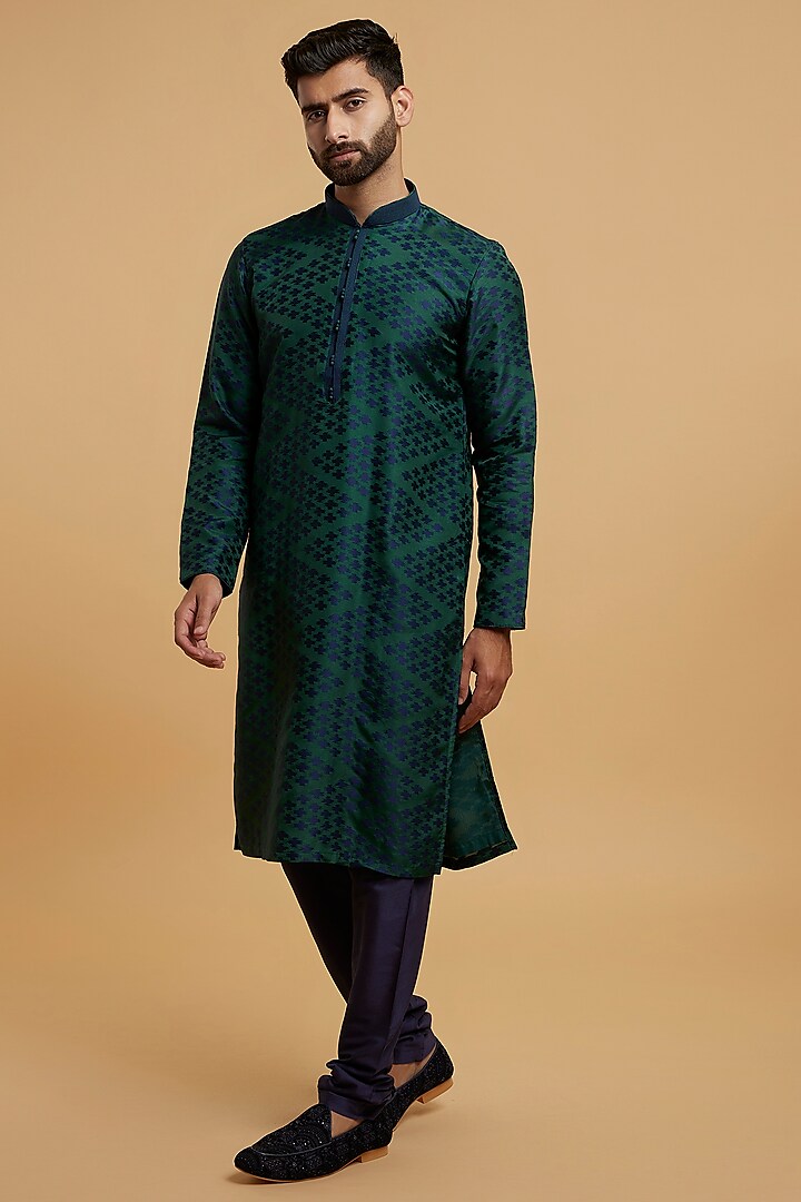 Teal Green Blended Rayon Kurta Set by Twamev