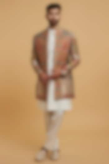 Cream Brocade Wedding Indowestern Set by Twamev at Pernia's Pop Up Shop