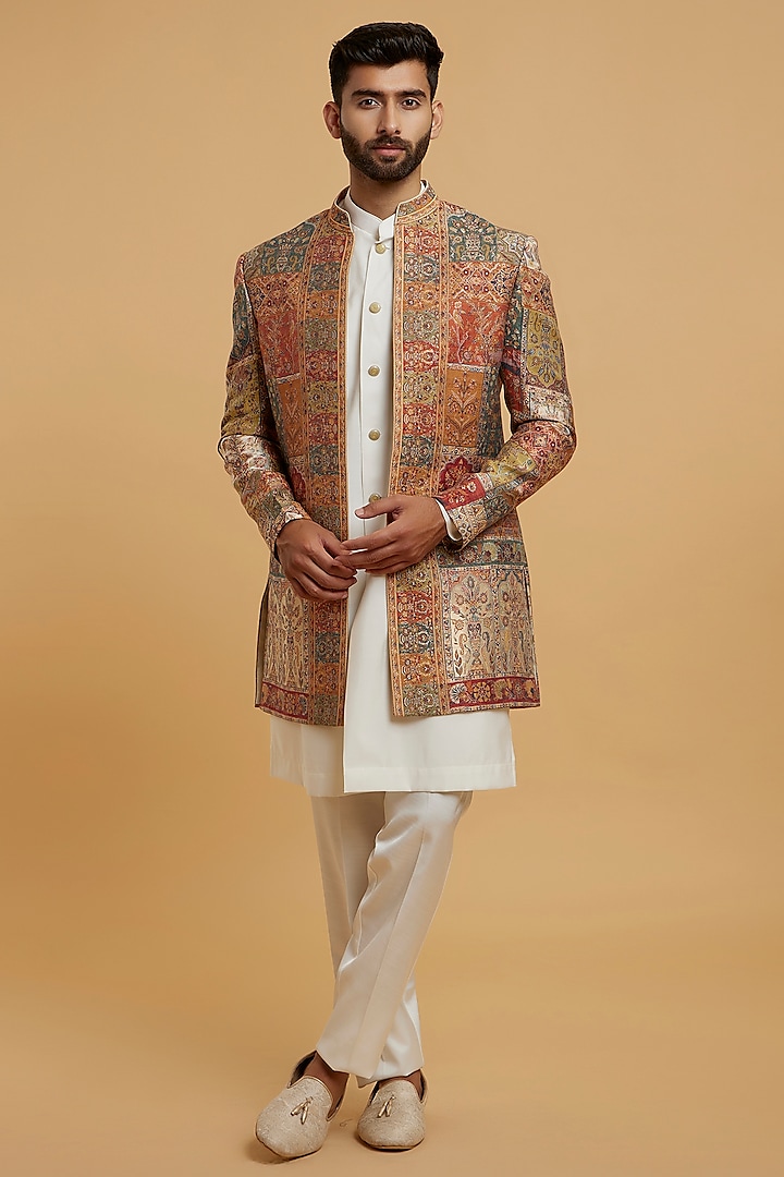 Cream Brocade Wedding Indowestern Set by Twamev at Pernia's Pop Up Shop