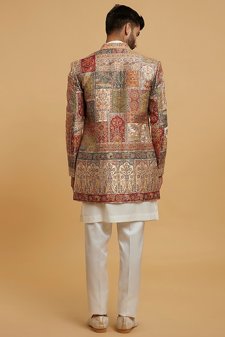 Cream Brocade Wedding Indowestern Set by Twamev at Pernia's Pop Up Shop
