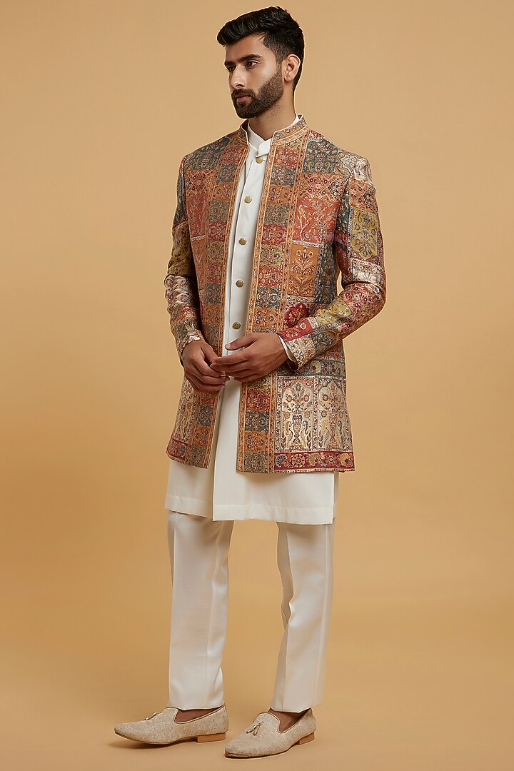 Cream Brocade Wedding Indowestern Set by Twamev at Pernia's Pop Up Shop
