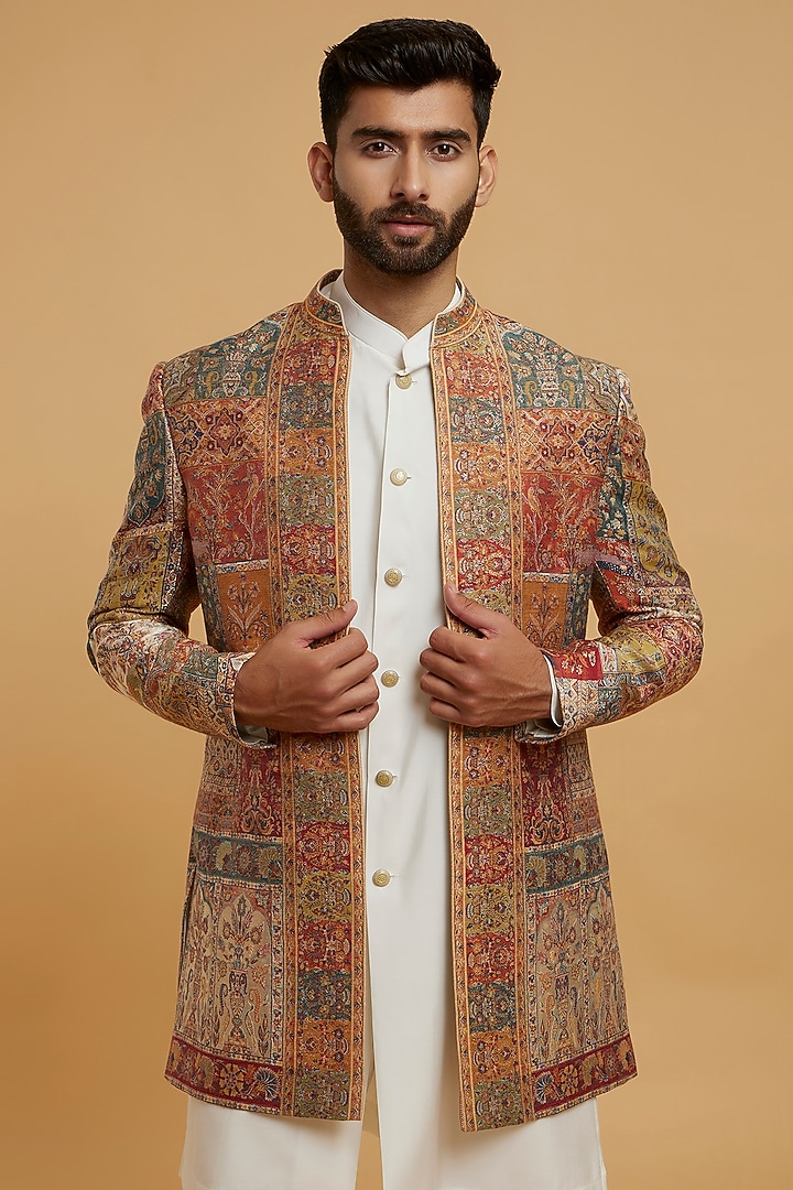 Cream Brocade Wedding Indowestern Set by Twamev at Pernia's Pop Up Shop