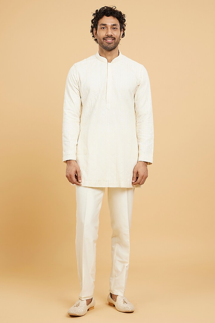 Cream Georgette Hand Embroidered Kurta Set by Twamev at Pernia's Pop Up Shop