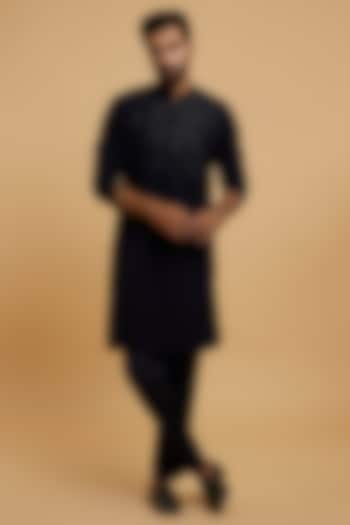 Dark Blue Blended Rayon Moti Work Kurta Set by Twamev at Pernia's Pop Up Shop