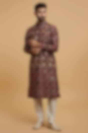 Maroon Blended Viscose Printed & Embroidered Kurta Set by Twamev at Pernia's Pop Up Shop