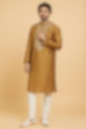 Olive Green Art Silk Chikankari Kurta Set by Twamev