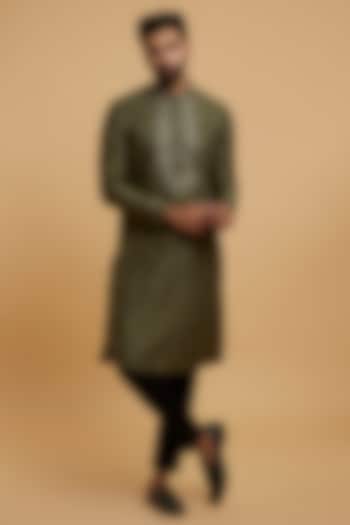 Green Art Silk Sequins Embroidered Kurta Set by Twamev
