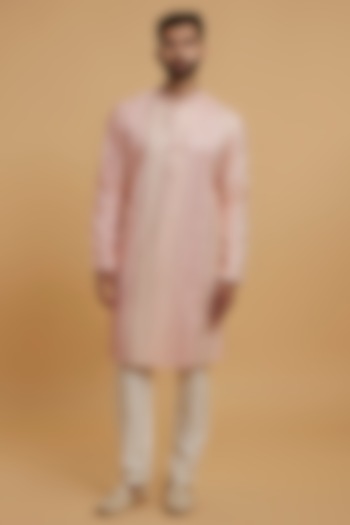 Peach Art Silk Embroidered Kurta Set by Twamev