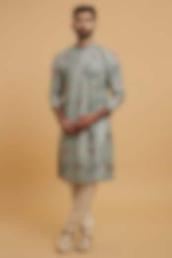 Mid-Green Art Silk Embroidered Kurta Set by Twamev