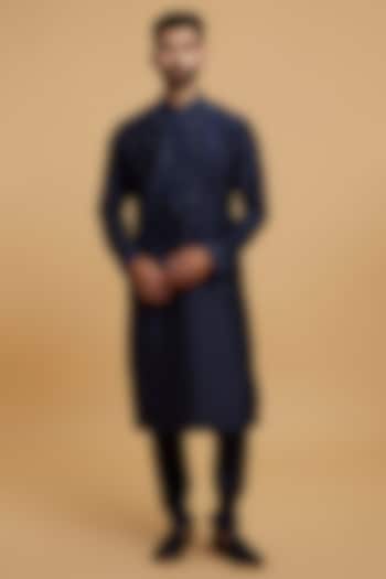 Twilight Blue Art Silk Chikankari Kurta Set by Twamev at Pernia's Pop Up Shop