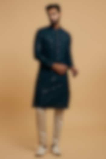 Green Georgette Sequins Embroidered Kurta Set by Twamev